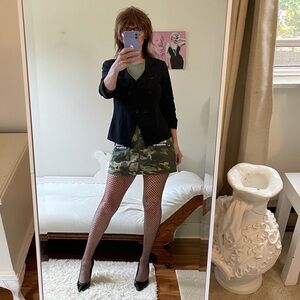 BLACK BLAZER SHIRRED SLEEVE NOTCHED COLLAR ARYMETRIC LINED DOUBLE BREASTED